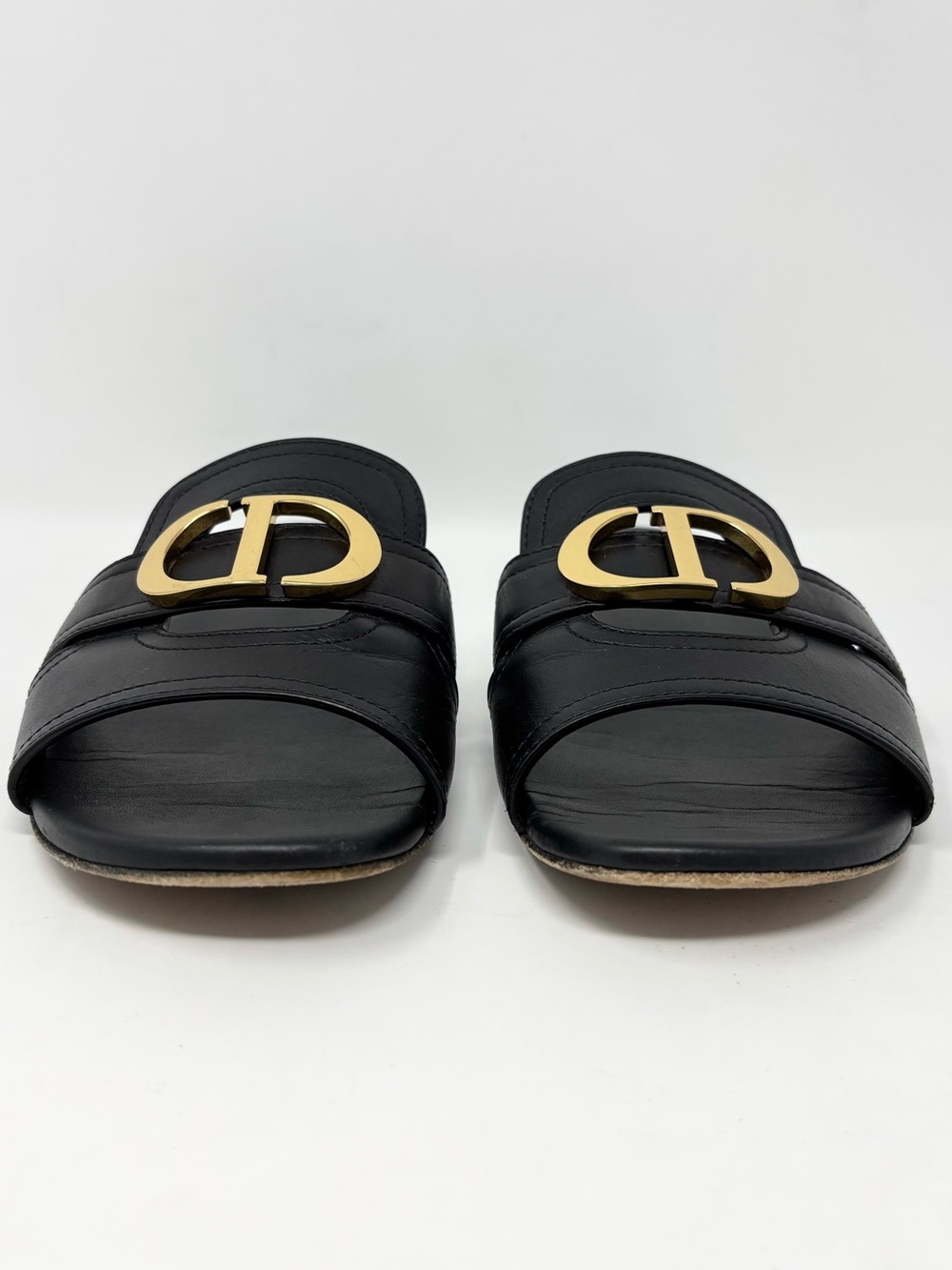 Dior 30 Montaigne Slides Black Calfskin Gold CD Logo Sandals Size 38 8 Authentic - Picture 8 of 15